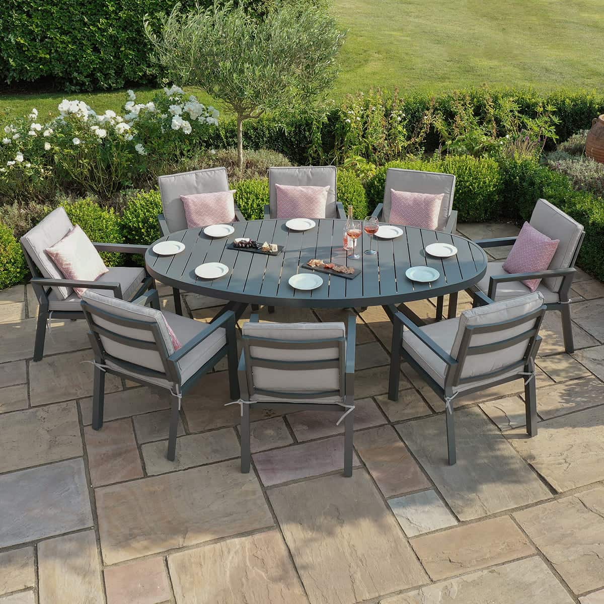 Aluminium 8 seat oval dining set #colour_dove grey