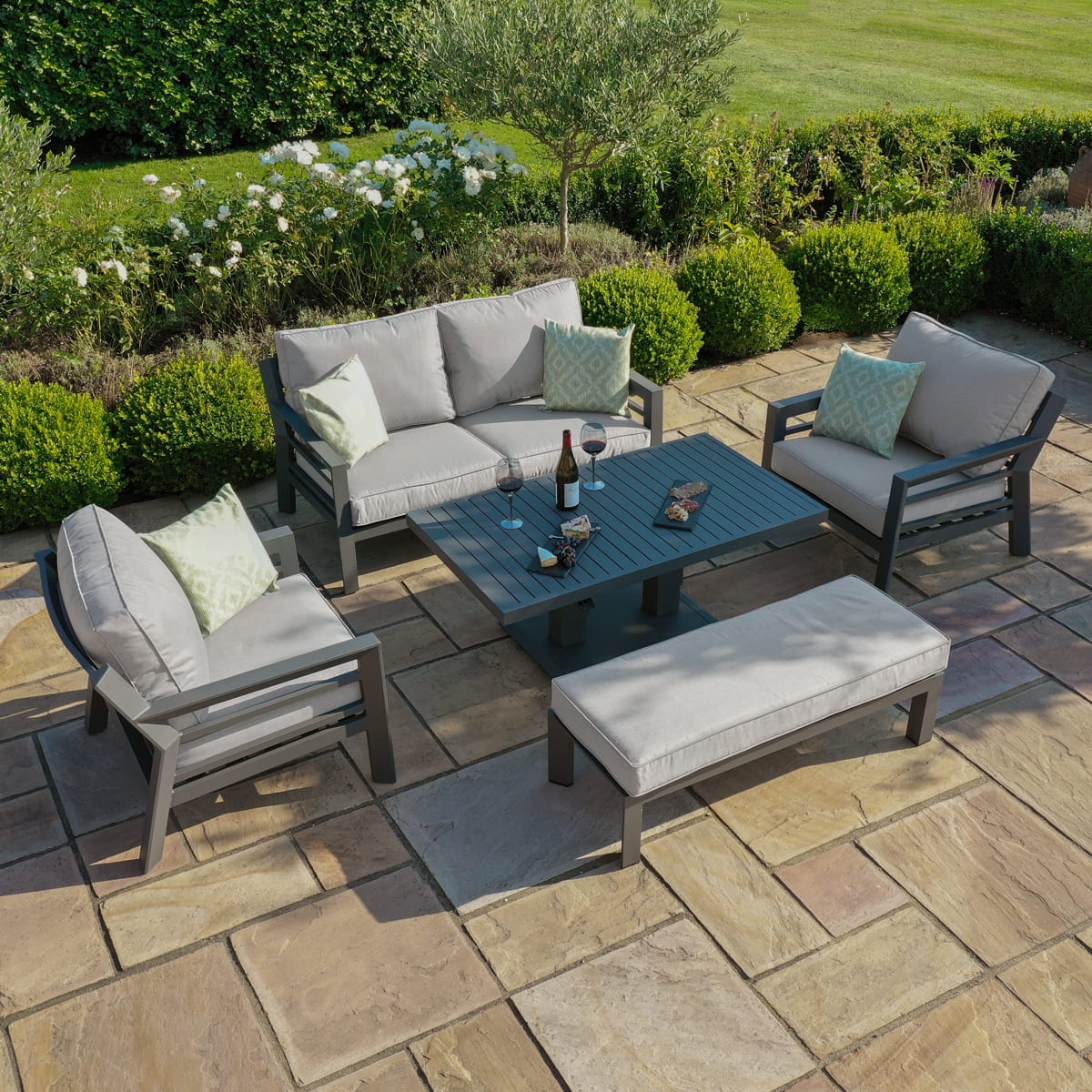 2 Seat Aluminium Sofa Set with Rising Table (includes 1 x bench) #colour_dove grey