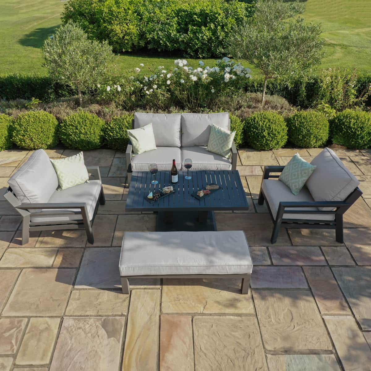 2 Seat Aluminium Sofa Set with Rising Table (includes 1 x bench) #colour_dove grey
