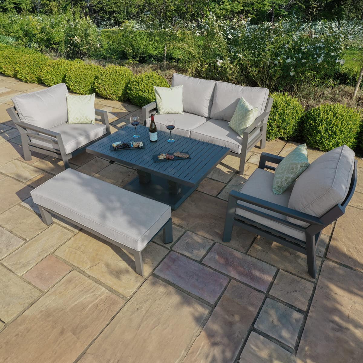 2 Seat Aluminium Sofa Set with Rising Table (includes 1 x bench) #colour_dove grey