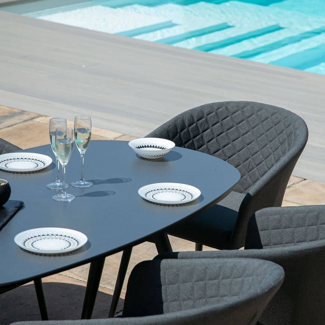 Aluminium and Charcoal Fabric 6 Seat Oval Dining Set #colour_charcoal