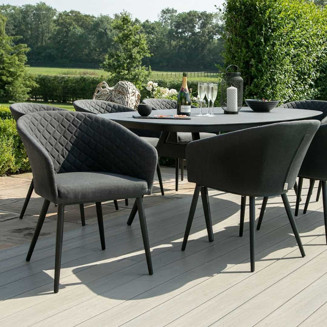 Aluminium and Charcoal Fabric 8 Seat Oval Dining Set #colour_charcoal