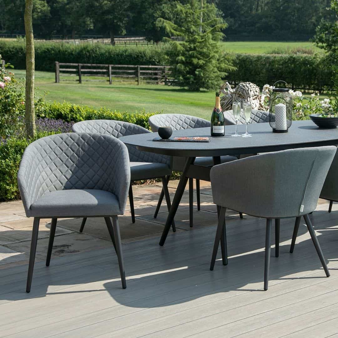 Aluminium and Grey Fabric 8 Seat Oval Dining Set #colour_flanelle