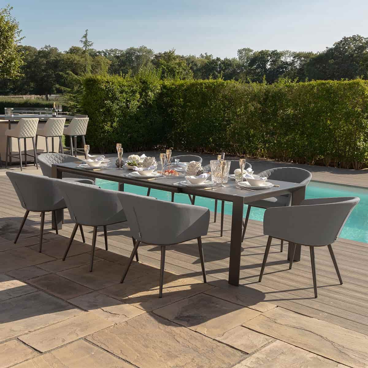 Grey Outdoor Fabric 10 Seat Extending Dining Set #colour_flanelle