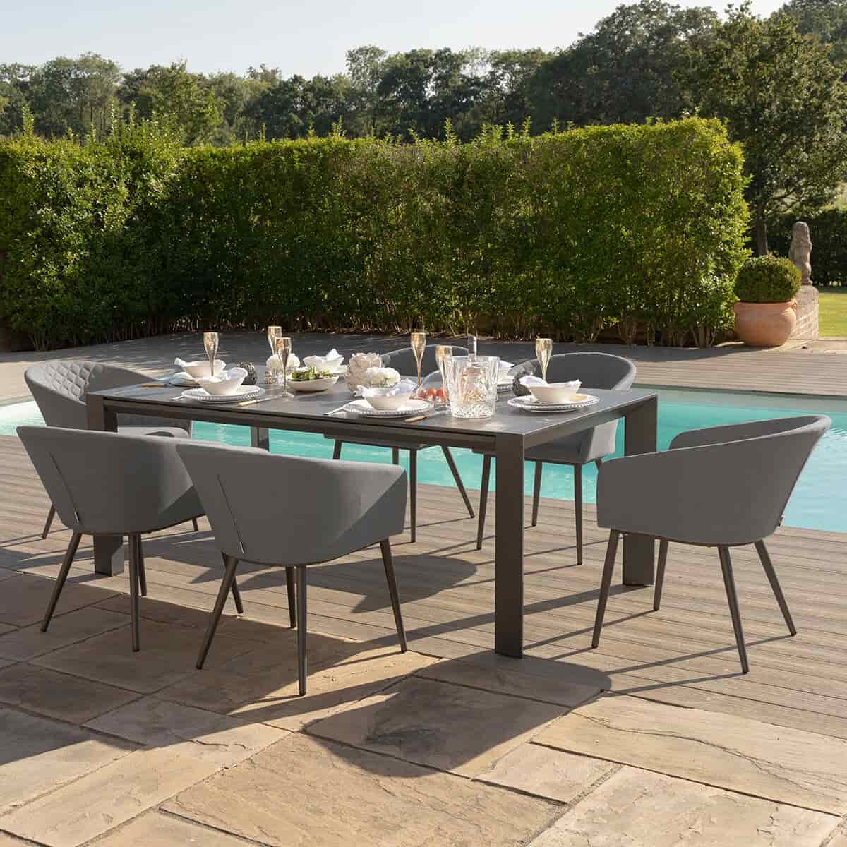 Grey Outdoor Fabric 10 Seat Extending Dining Set #colour_flanelle