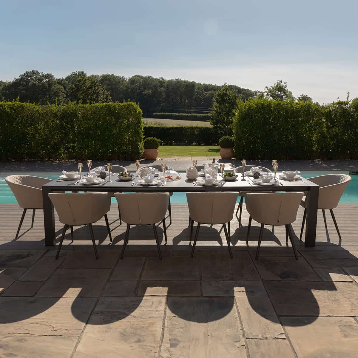 Oatmeal Outdoor Fabric 10 Seat Extending Dining Set #colour_oatmeal
