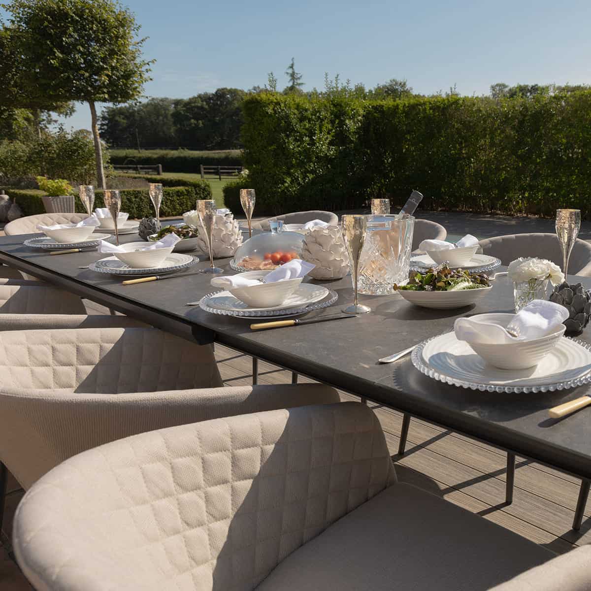Oatmeal Outdoor Fabric 10 Seat Extending Dining Set #colour_oatmeal