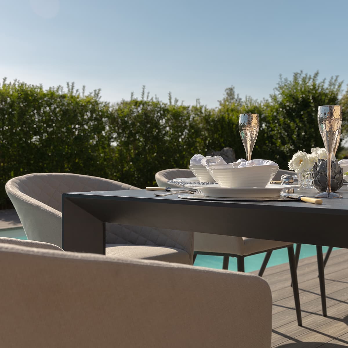 Oatmeal Outdoor Fabric 10 Seat Extending Dining Set #colour_oatmeal