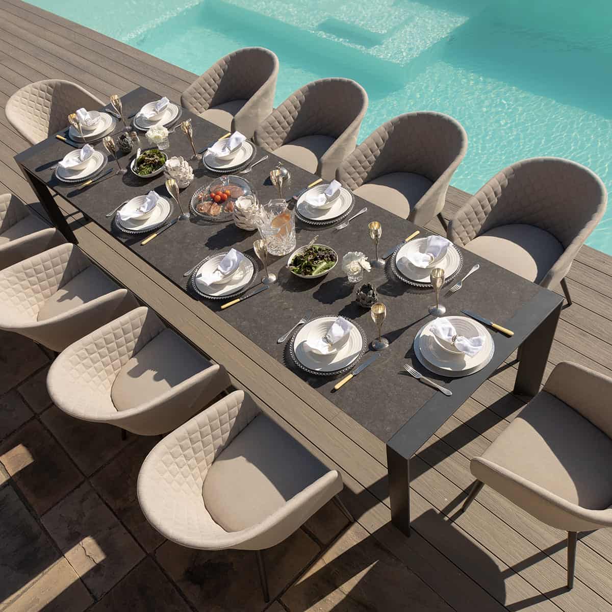 Oatmeal Outdoor Fabric 10 Seat Extending Dining Set #colour_oatmeal