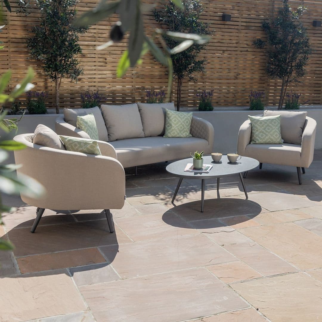 Beige Oatmeal Fabric 3 Seat Sofa Set with Oval Coffee Table #colour_oatmeal