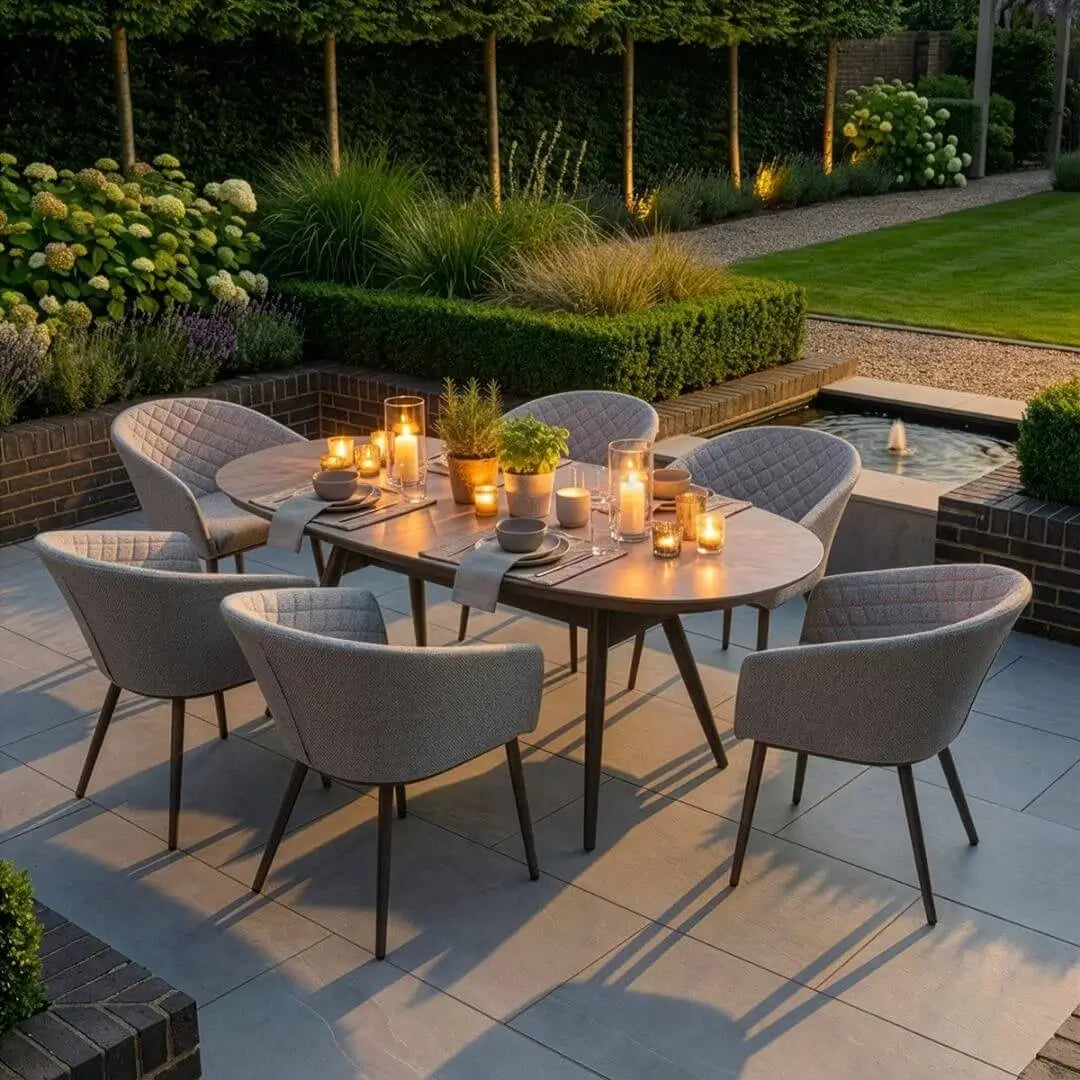 Aluminium and Latte Fabric 6 Seat Oval Dining Set #colour_latte