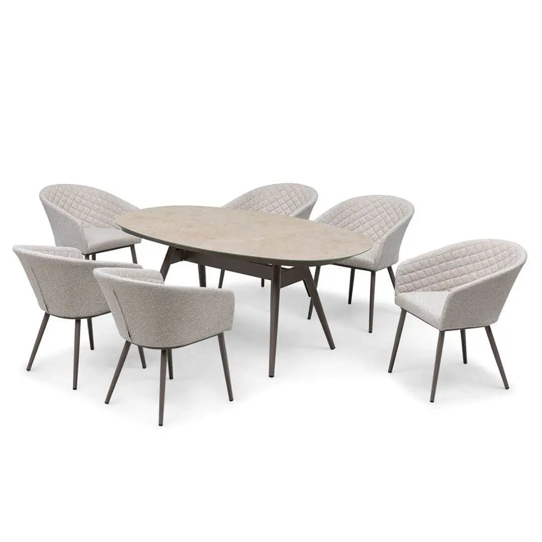 Aluminium and Latte Fabric 6 Seat Oval Dining Set #colour_latte
