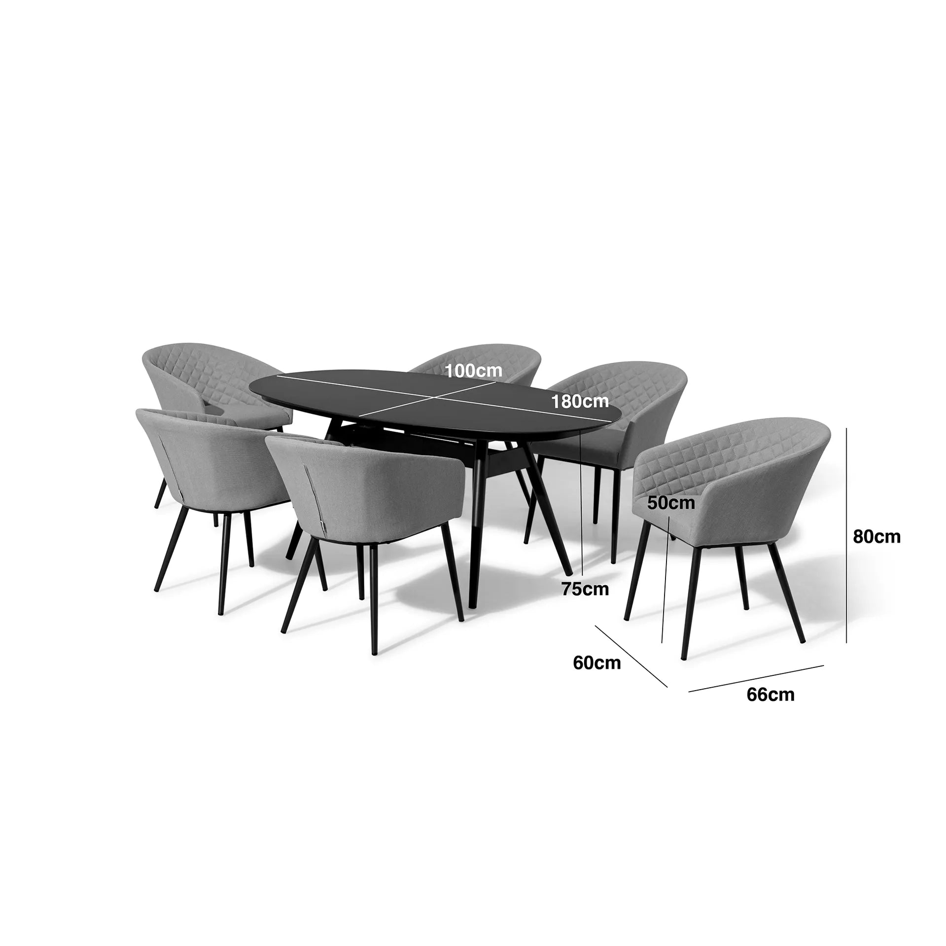 Aluminium and Fabric 6 Seat Oval Dining Set Measurements/Footprint