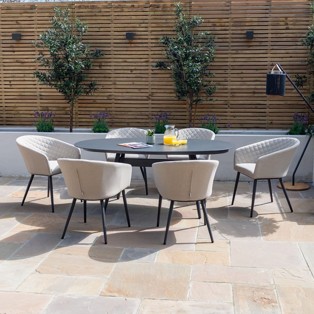 Aluminium and Beige Oatmeal Fabric 6 Seat Oval Dining Set #colour_oatmeal