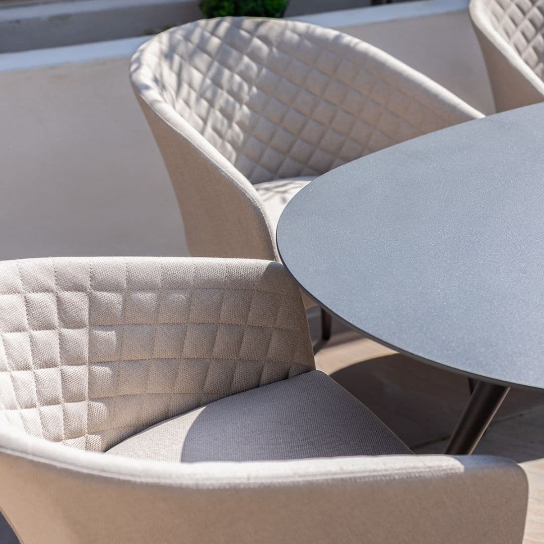 Aluminium and Beige Oatmeal Fabric 6 Seat Oval Dining Set #colour_oatmeal
