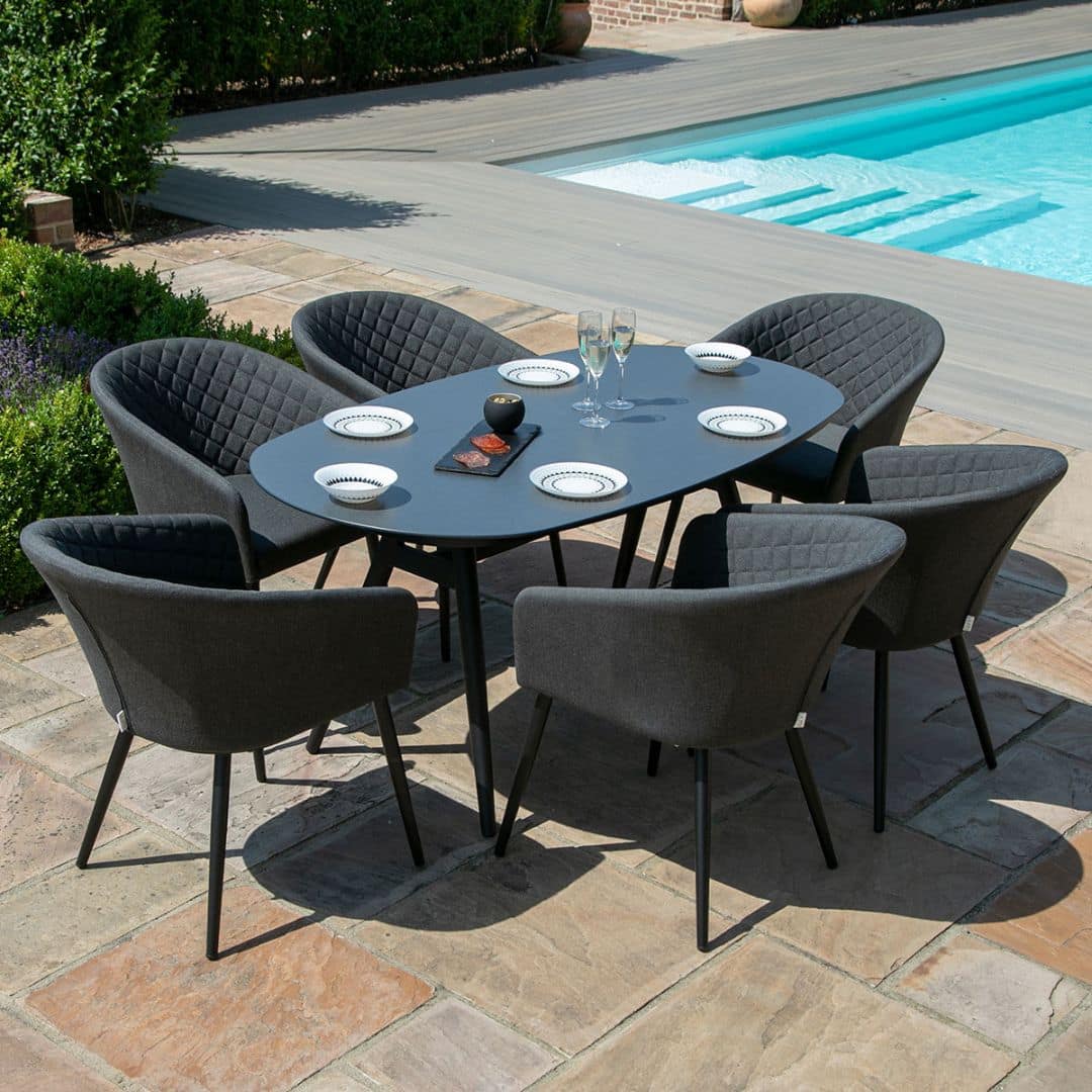 Aluminium and Charcoal Fabric 6 Seat Oval Dining Set #colour_charcoal