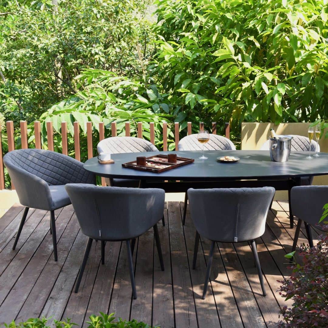 Aluminium and Grey Fabric 8 Seat Oval Dining Set #colour_flanelle