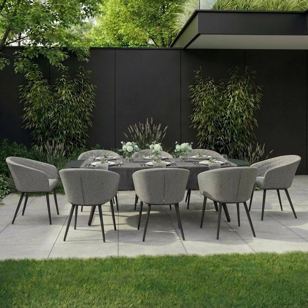 Aluminium and Zinc Grey Fabric 8 Seat Oval Dining Set #colour_zinc grey