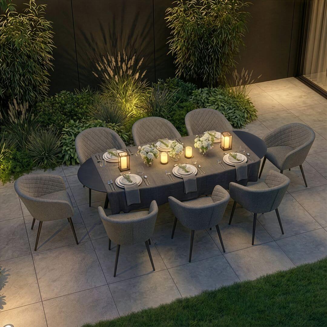 Aluminium and Zinc Grey Fabric 8 Seat Oval Dining Set #colour_zinc grey