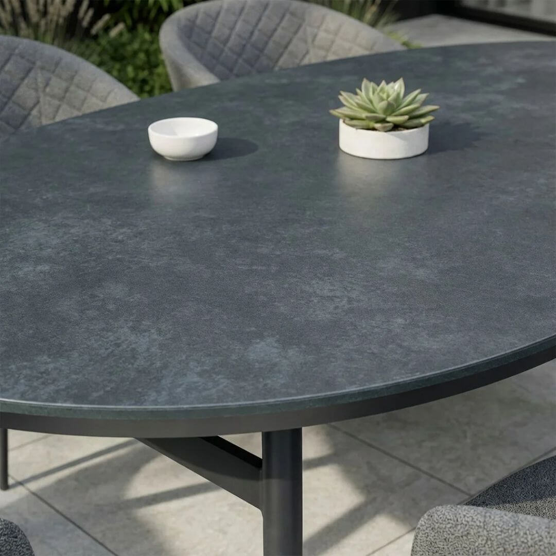 Aluminium and Zinc Grey Fabric 8 Seat Oval Dining Set #colour_zinc grey