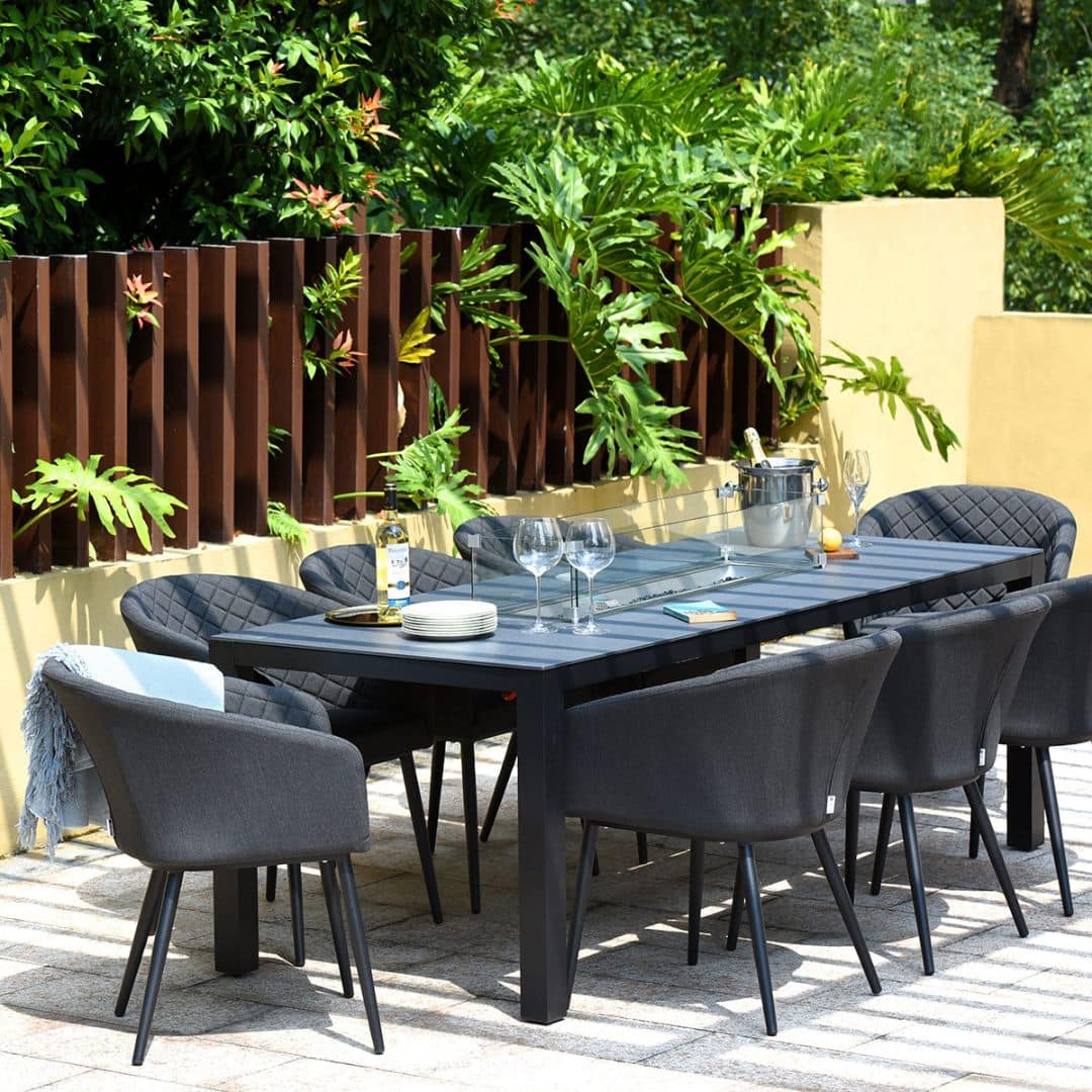 Charcoal Fabric and Aluminium 8 Seat Rectangular Fire Pit Dining Set #colour_charcoal