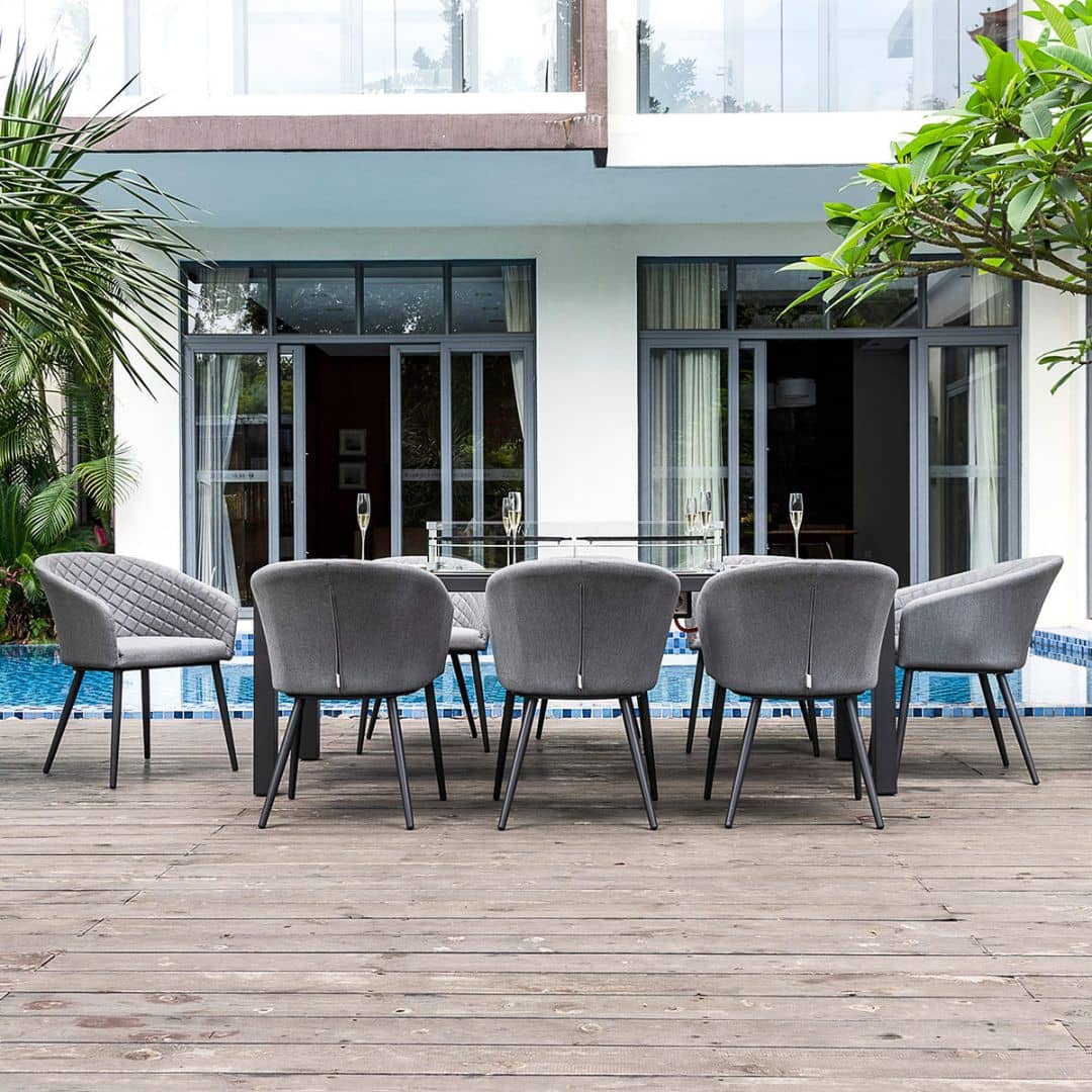Grey Fabric and Aluminium 8 Seat Rectangular Fire Pit Dining Set #colour_flanelle