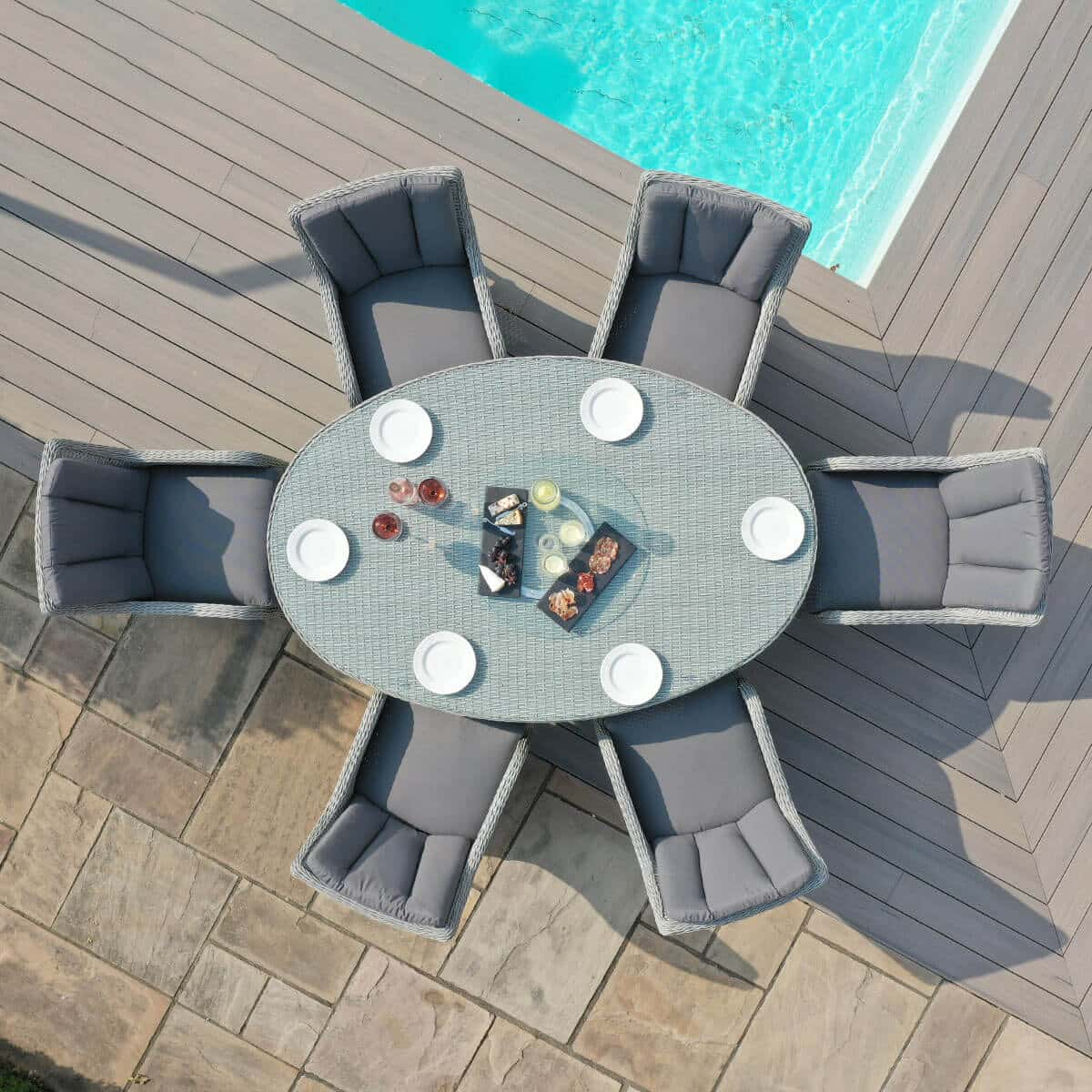 Grey rattan 6 Seat Oval Dining Set