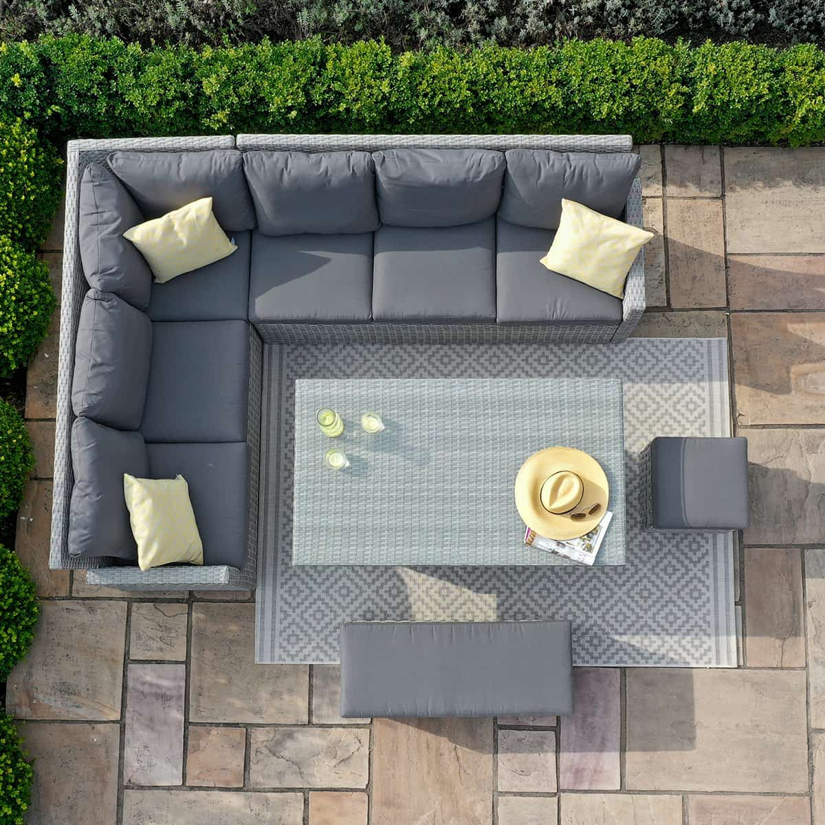 Grey Rattan Rectangular Corner Dining Set with Rising Table