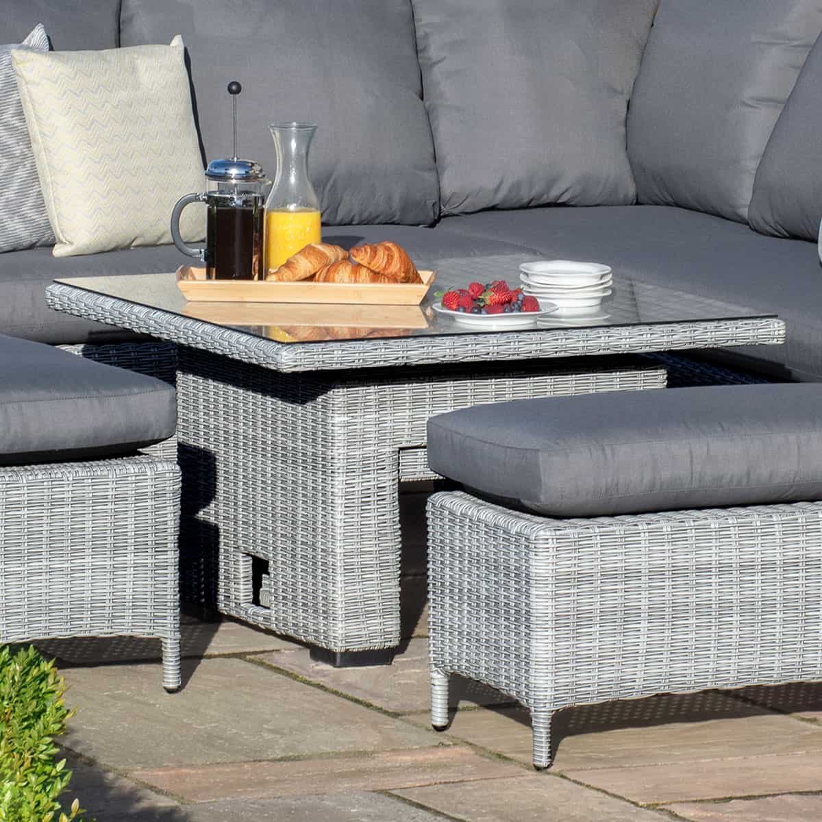 Grey Rattan Square Corner Dining Set with Rising Table