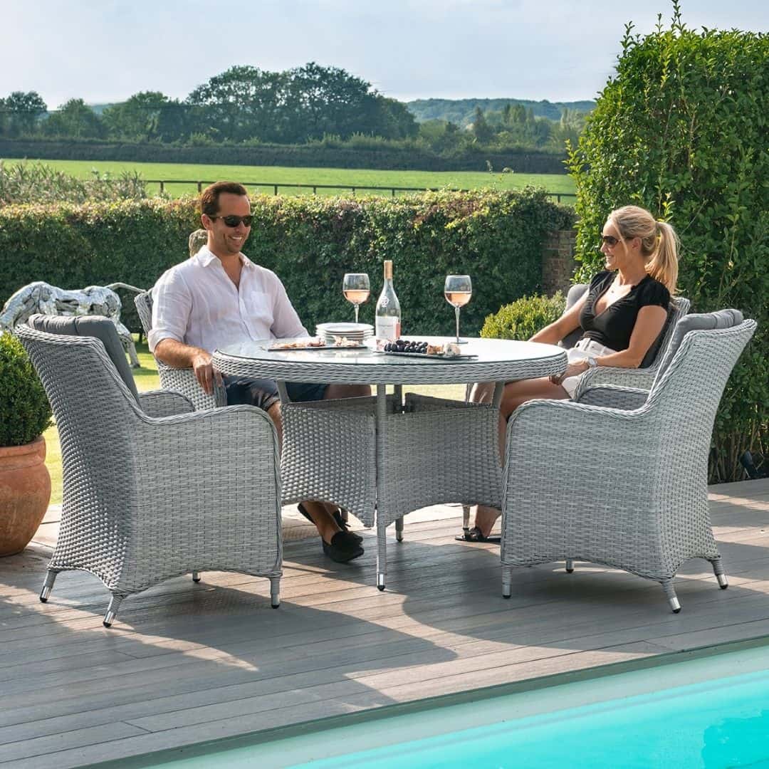 Grey Rattan 4 Seat Round Dining Set