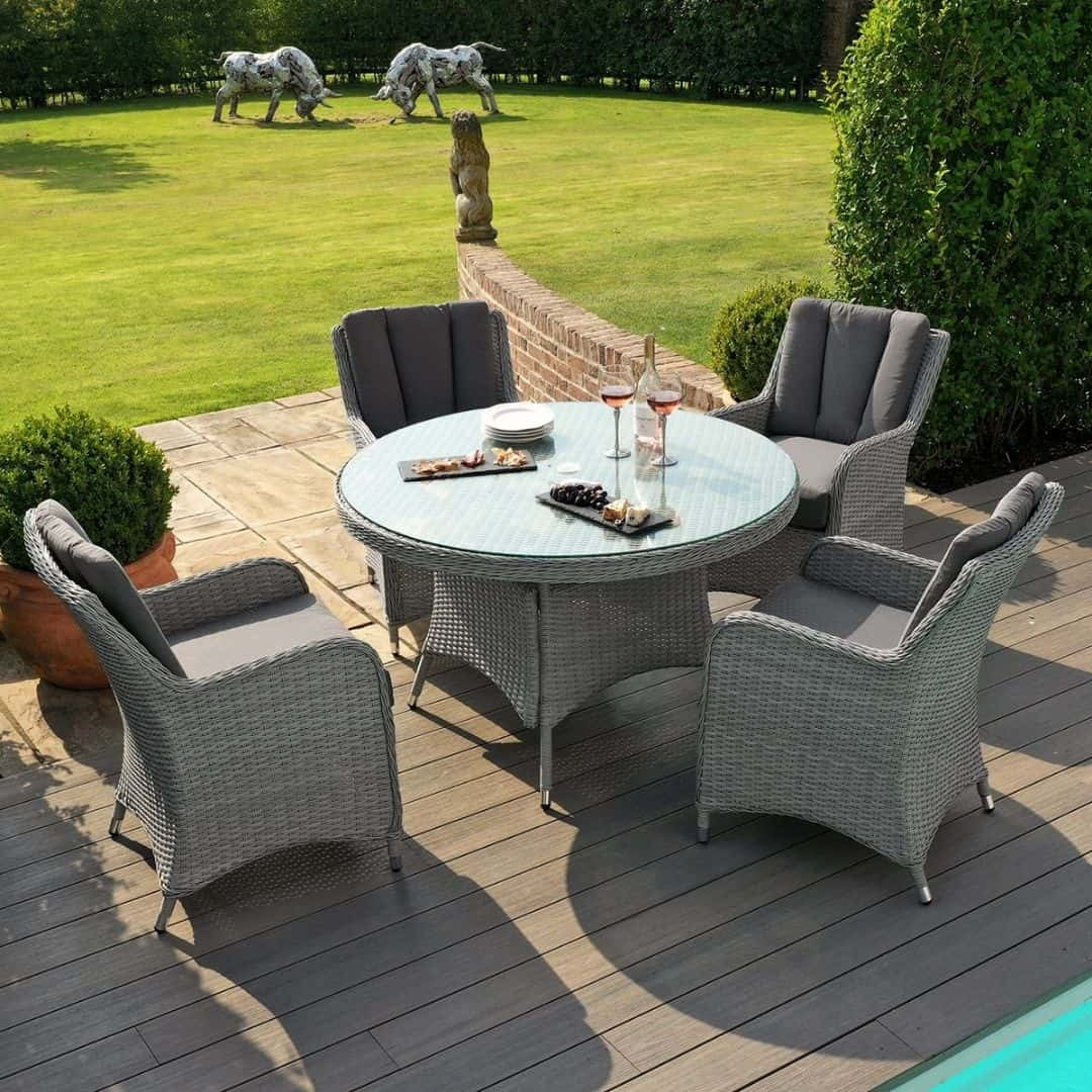 Grey rattan 4 Seat Round Dining Set