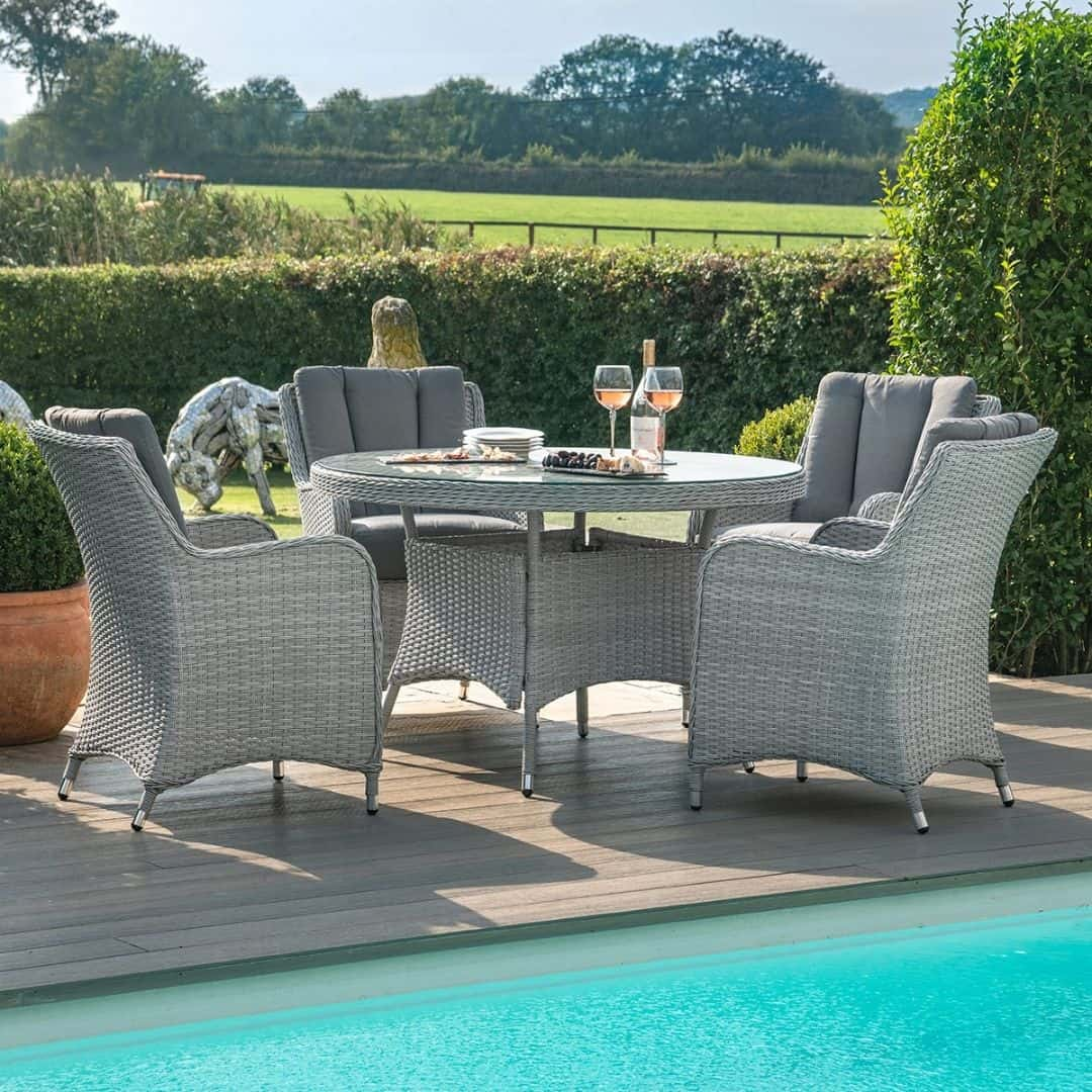 Grey rattan 4 Seat Round Dining Set