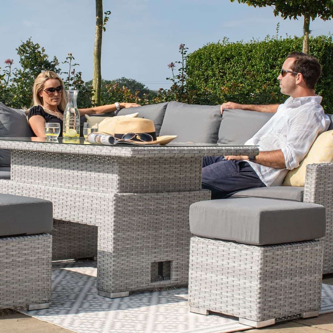 Grey Rattan Rectangular Corner Dining Set with Rising Table
