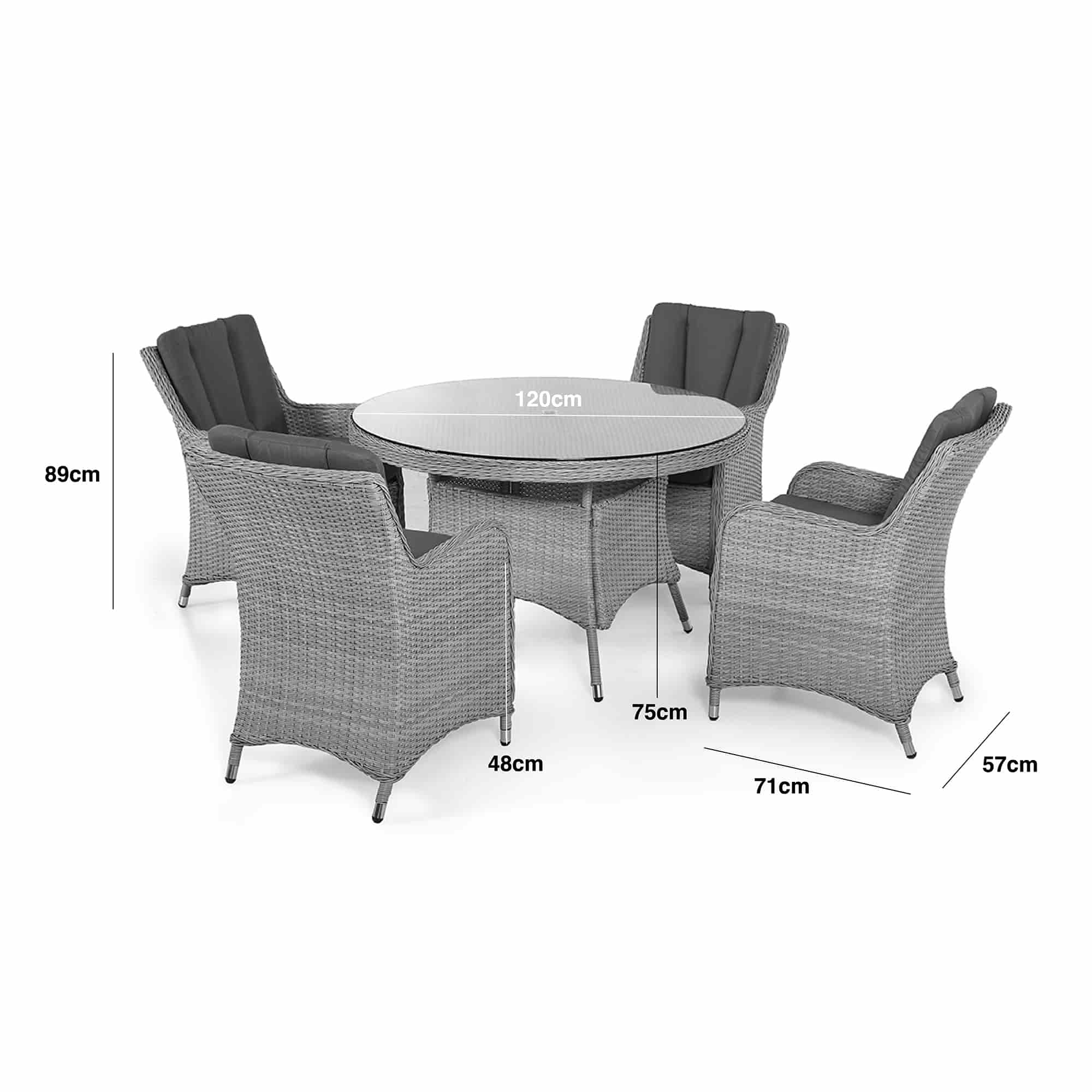 Grey Rattan 4 Seat Round Dining Set Measurements/Footprint