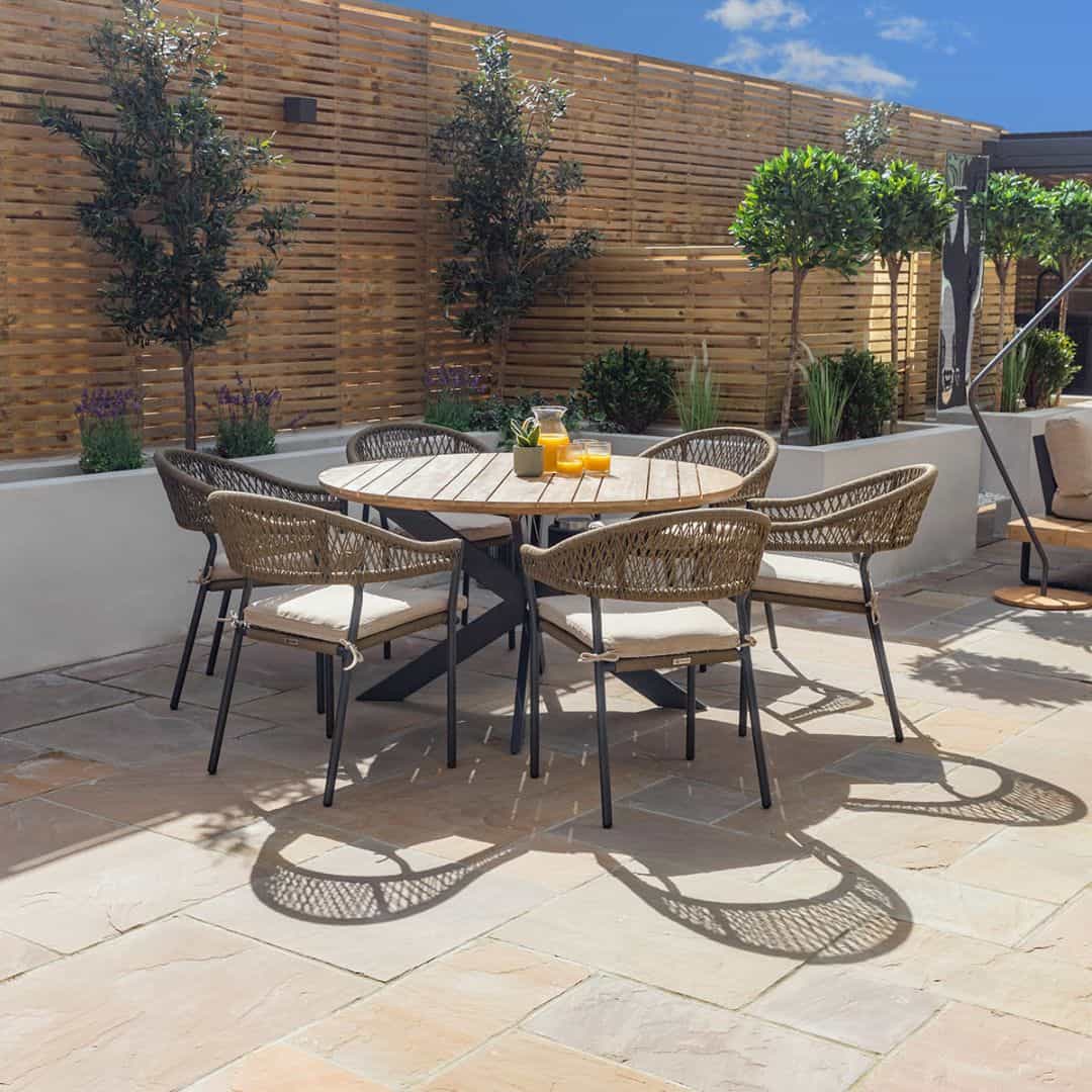 Olive Rope Weave 6 Seat Round Dining Set