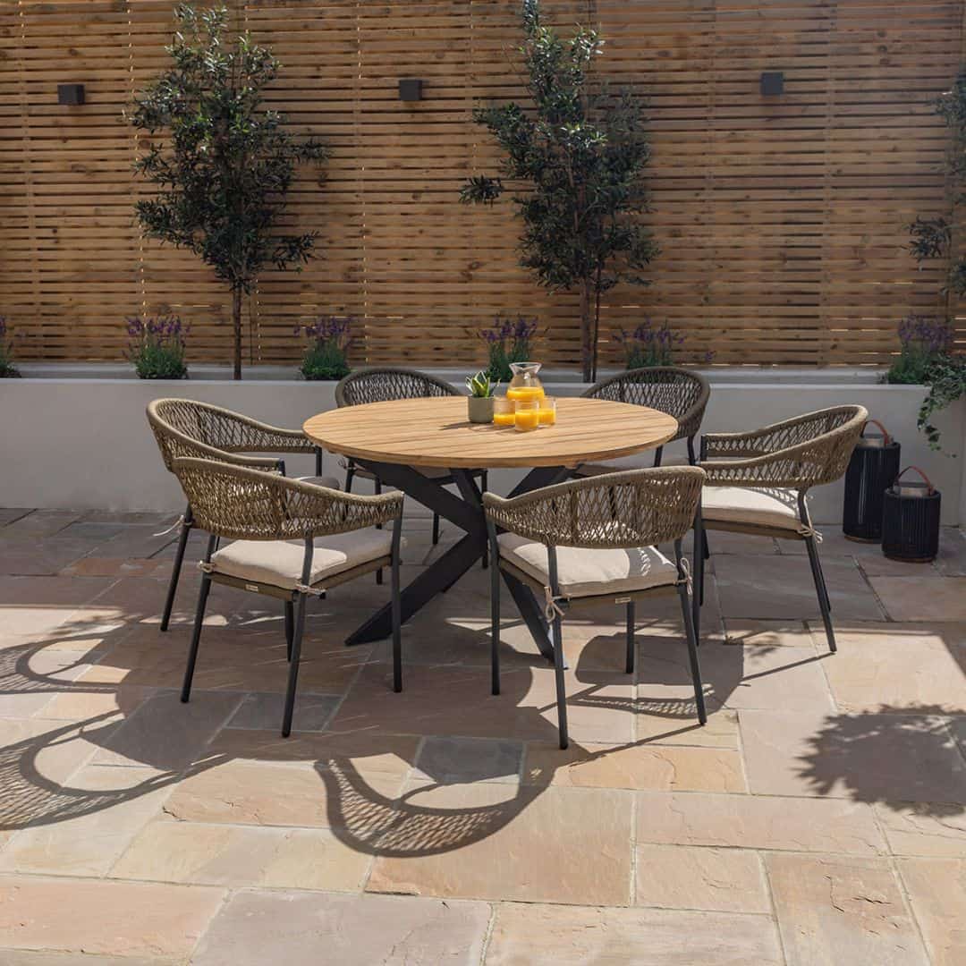 Olive Rope Weave 6 Seat Round Dining Set