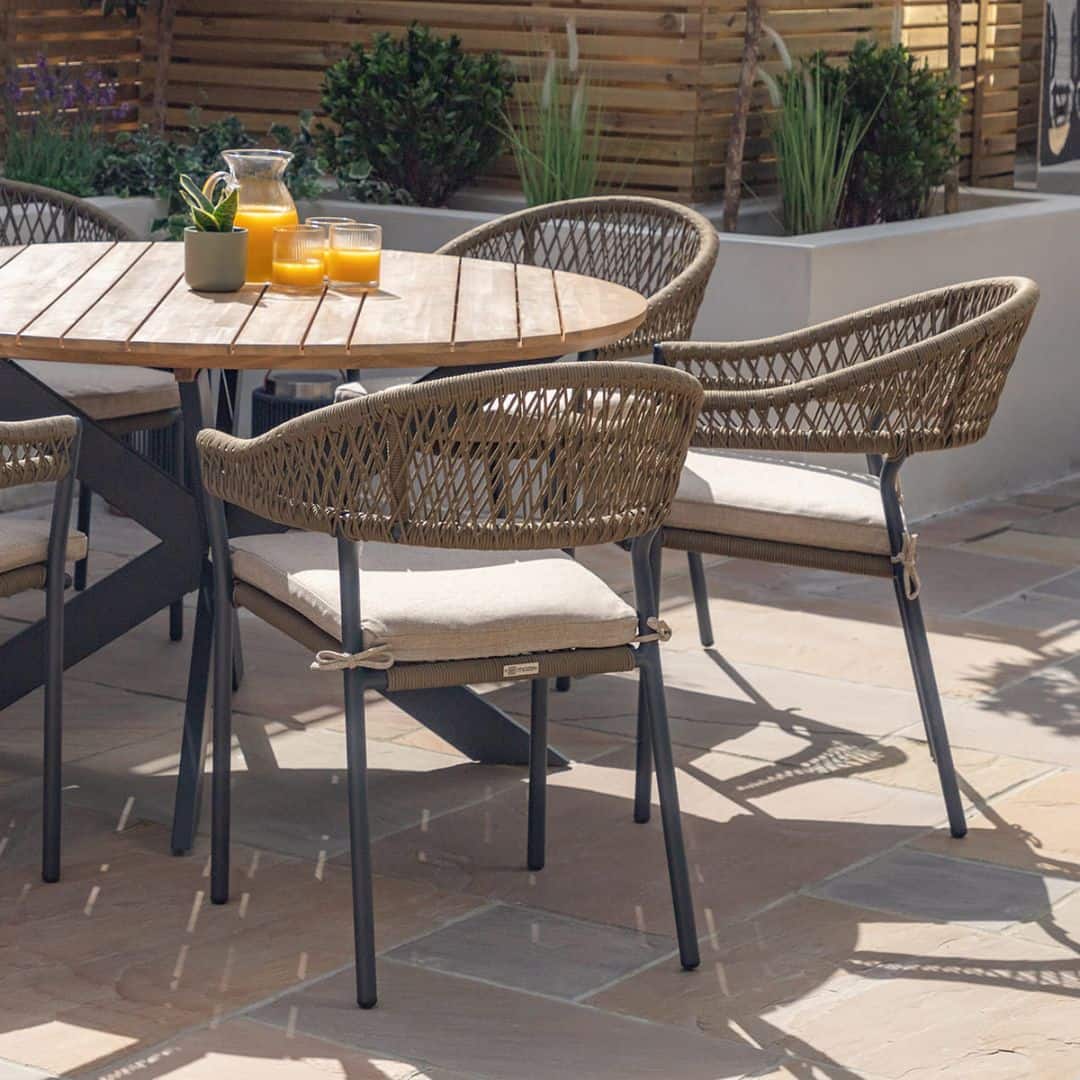 Olive Rope Weave 6 Seat Round Dining Set