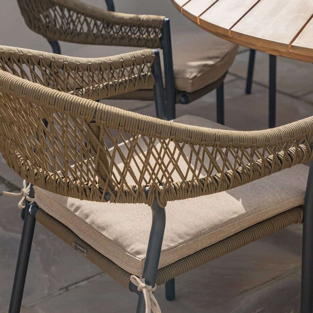 Olive Rope Weave 6 Seat Round Dining Set