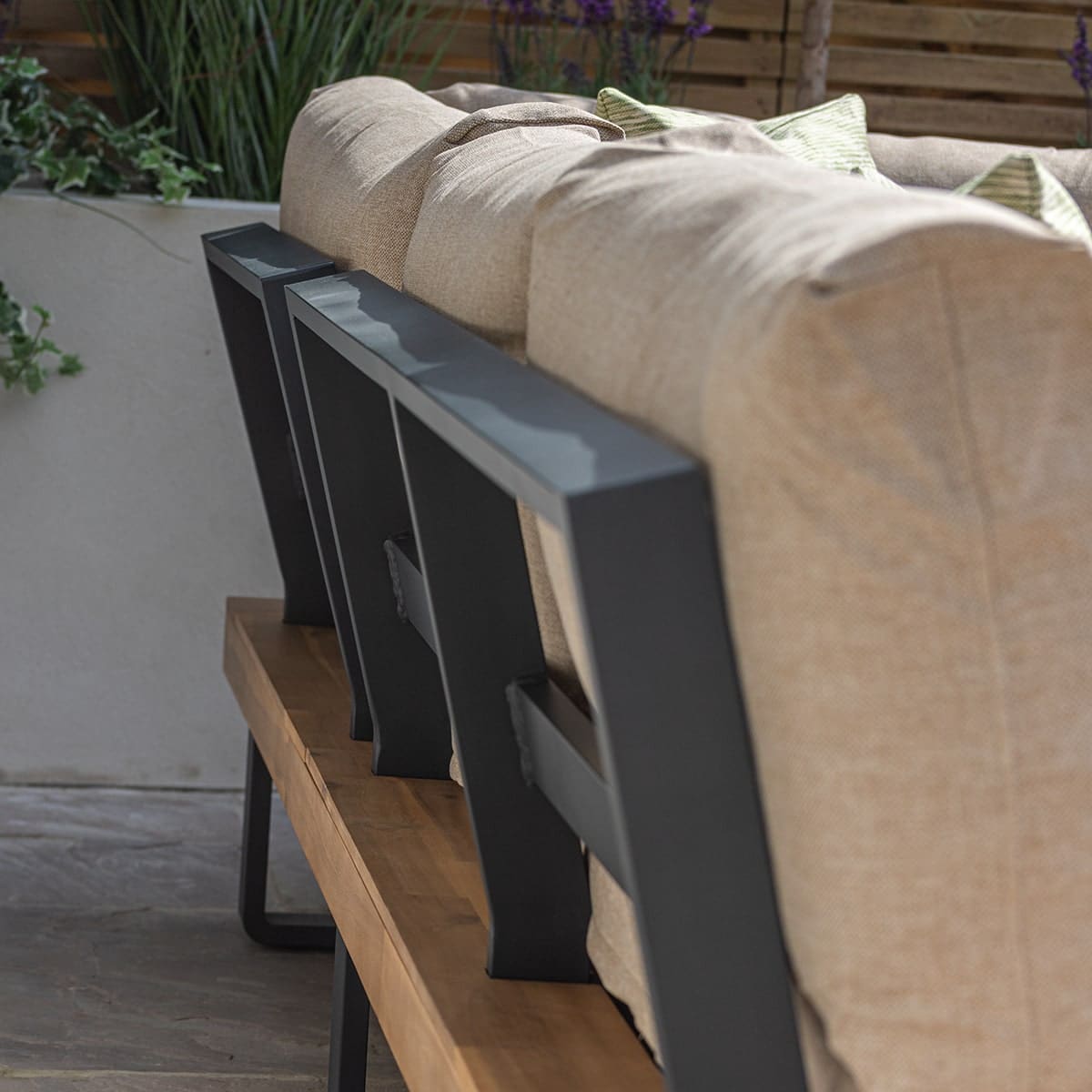 Acacia Wood Platform and Grey Aluminium Corner Sofa Set