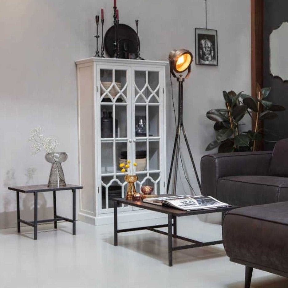 Brown Marble and Black Reversible Top Side Table