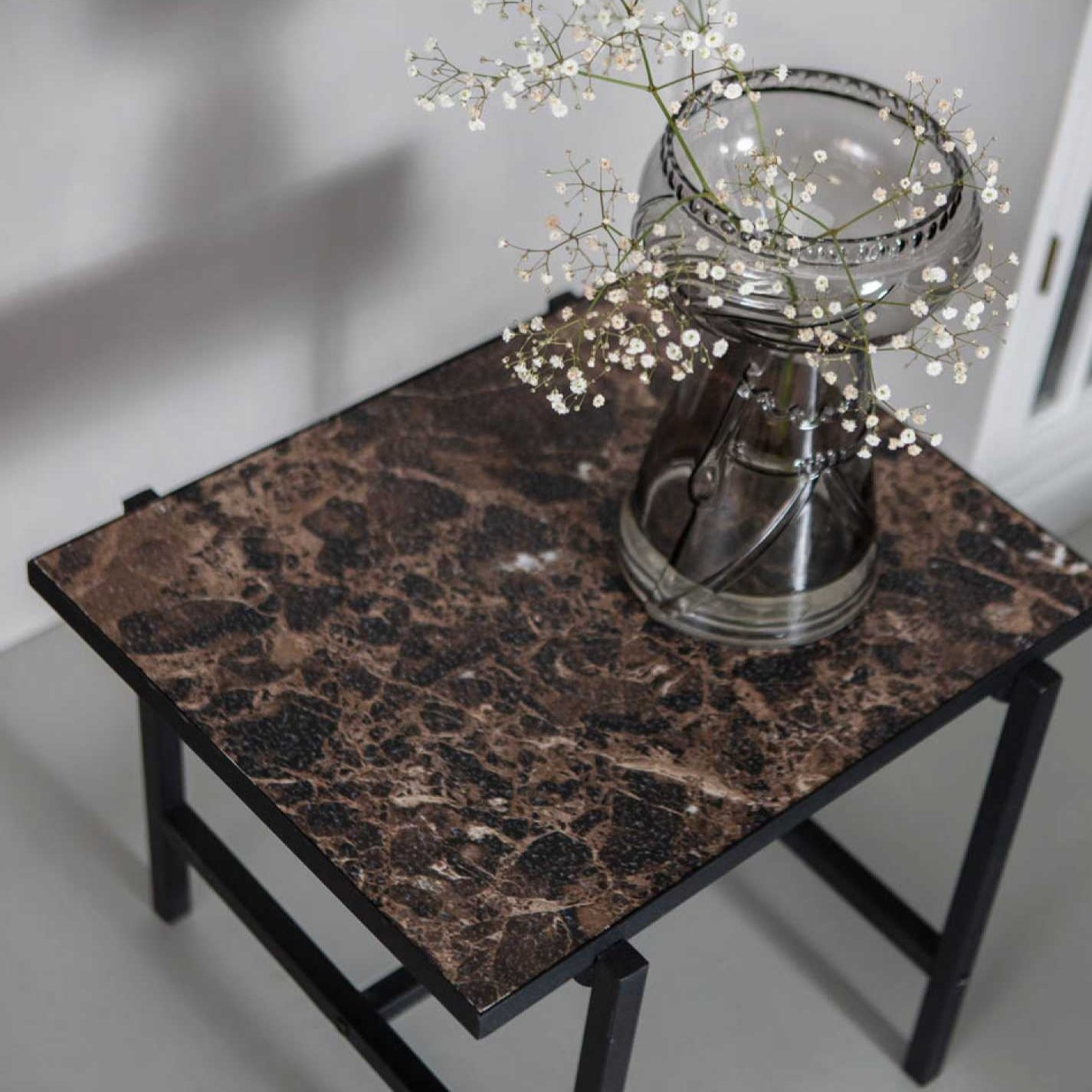 Brown Marble and Black Reversible Top Side Table