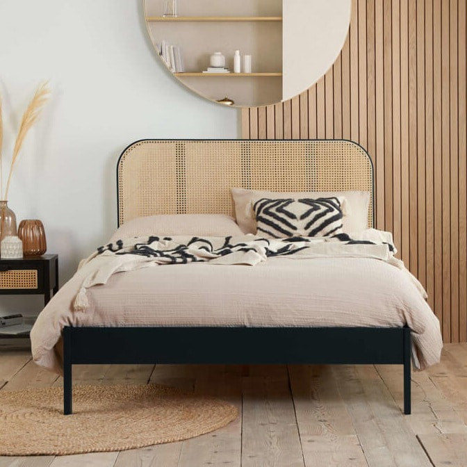 Black Rattan Bed