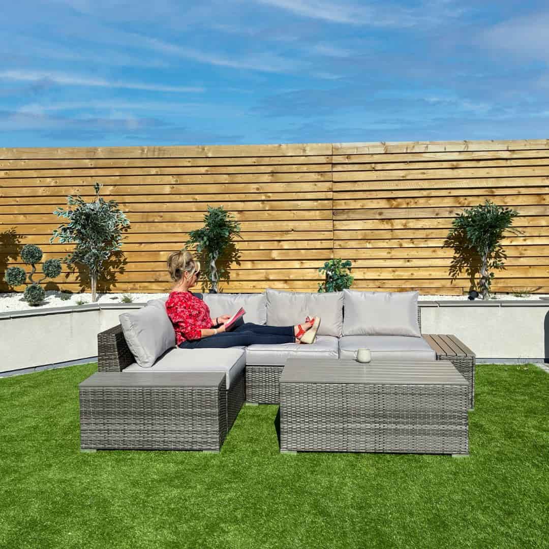 Grey rattan modular sofa set. Configured as a corner sofa #colour_grey