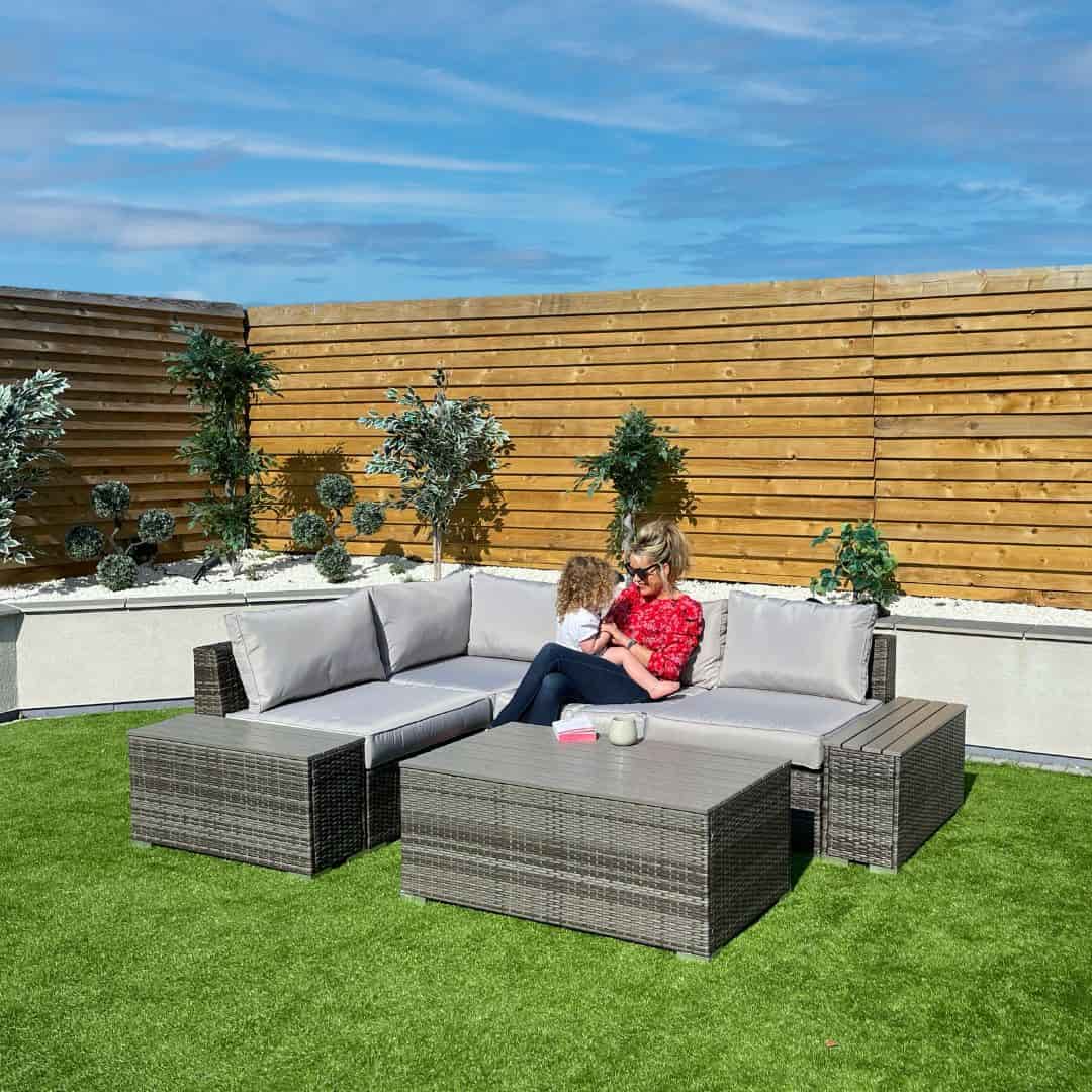 Grey rattan modular sofa set. Configured as a corner sofa #colour_grey