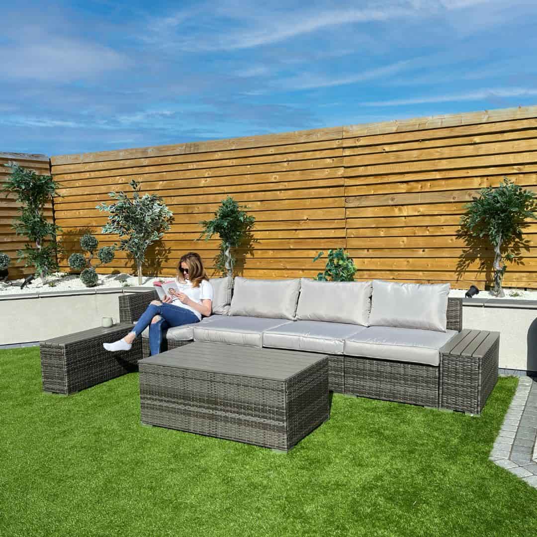 Grey rattan modular sofa set. Configured as a 4-seat sofa #colour_grey