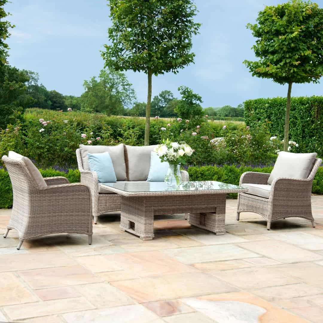 Grey/Taupe Rattan 2 Seat Sofa Dining Set with Rising Table