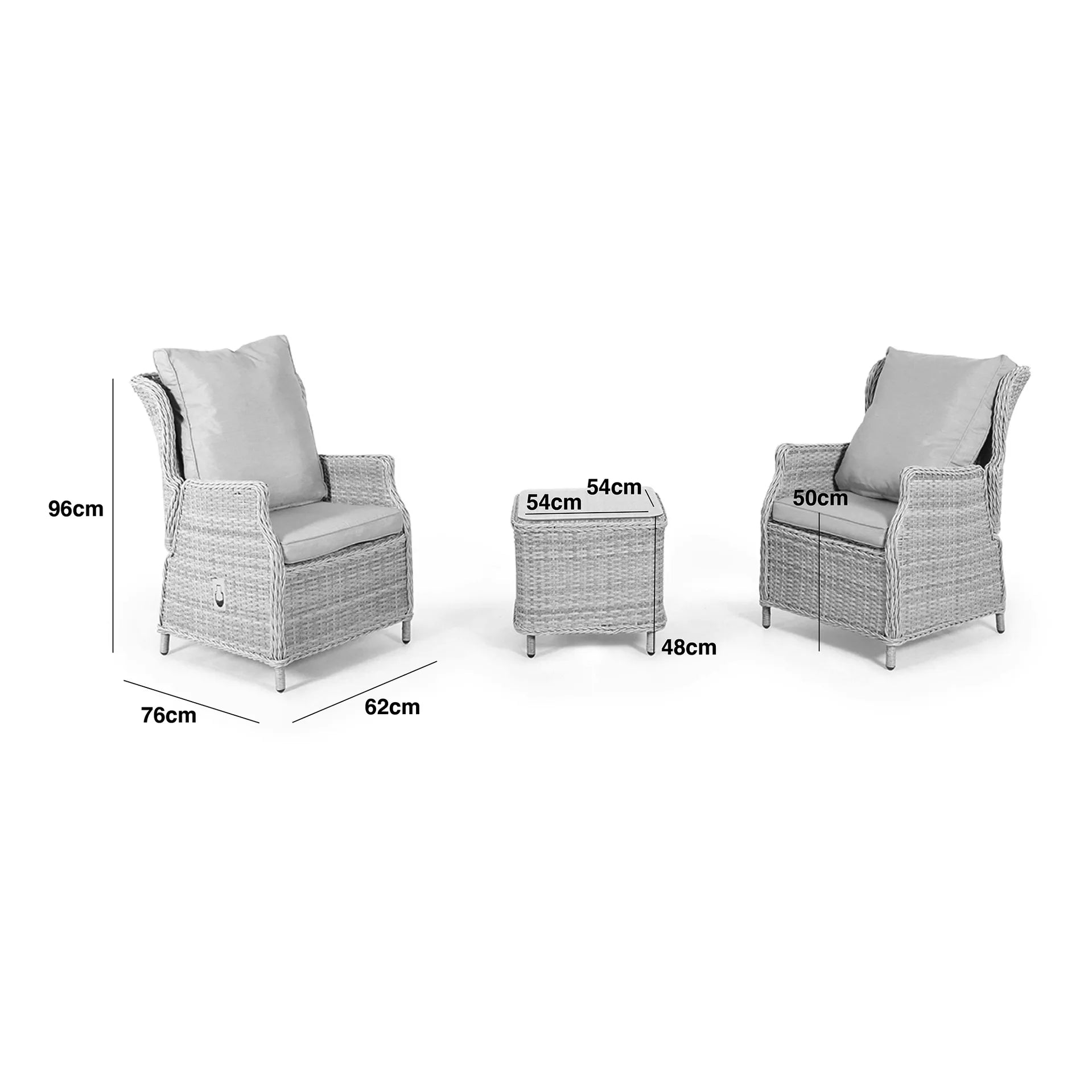 Grey/Taupe Rattan Reclining 2 Seat Lounge Set Measurements/Footprint