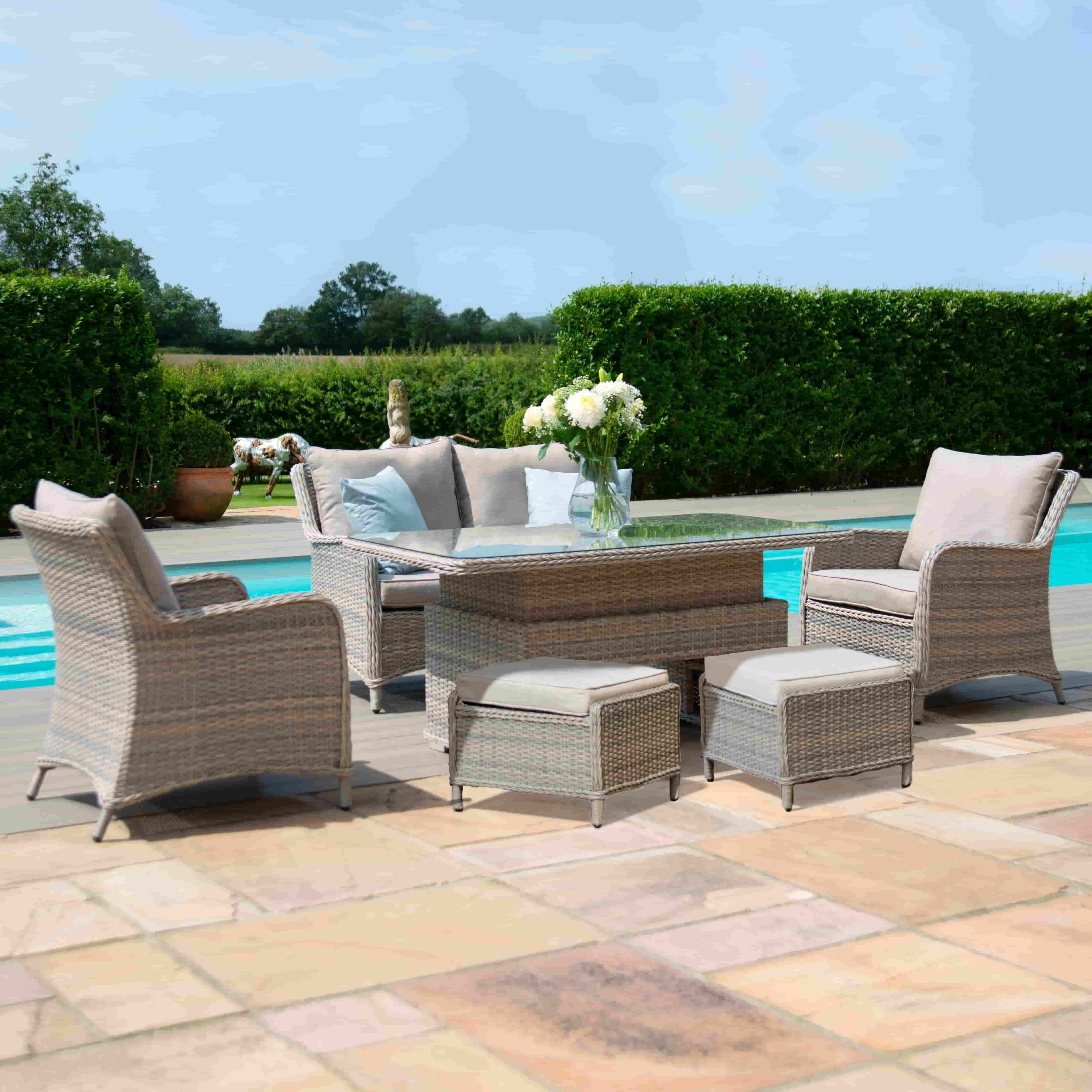 Grey/Taupe Rattan 2 Seat Sofa Dining Set with Rising Table