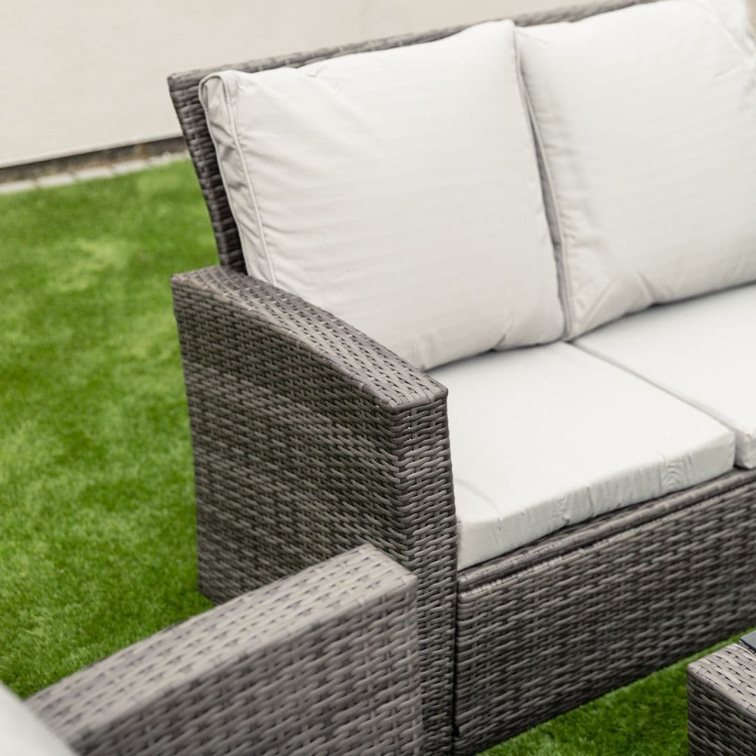 Close up of a grey rattan 2-seat sofa arm #colour_grey