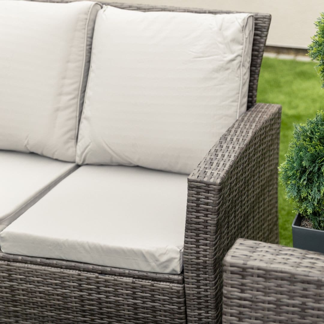 Close up of a grey rattan 2-seat sofa arm #colour_grey